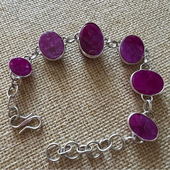 New Pink Enhanced Moonstone Crystal Silver Overlay Bracelet - Picture 5 of 6